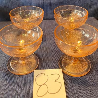 4 Pink Depression Glass Sherbet Dishes
