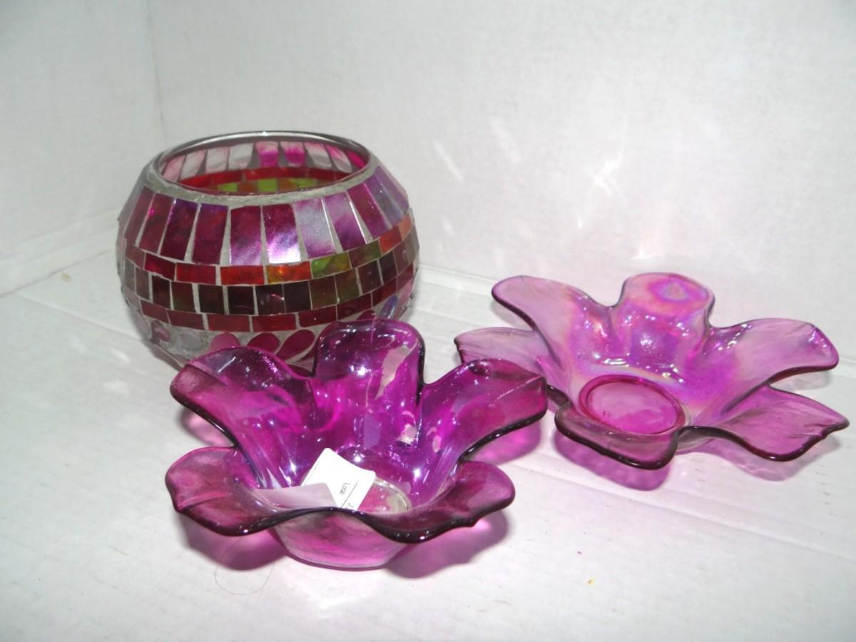 Varitey of Purple Glass Candle Holders