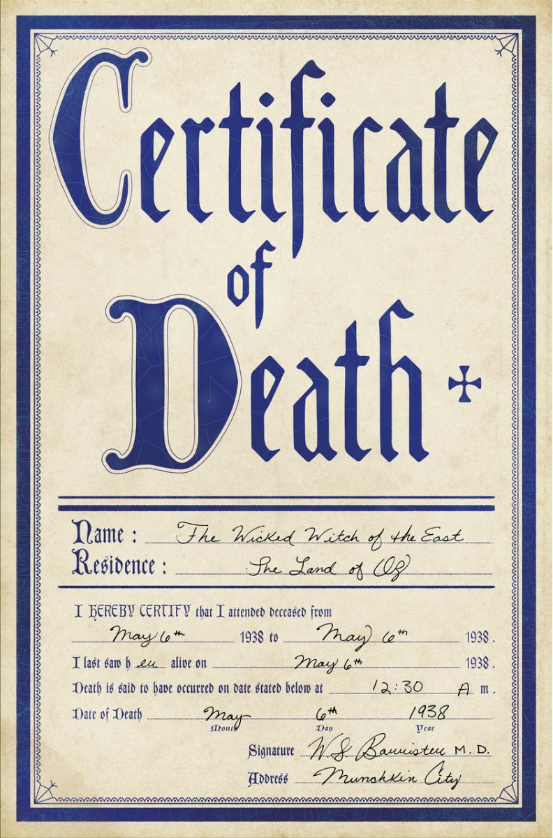 wicked witch death certificate etsy