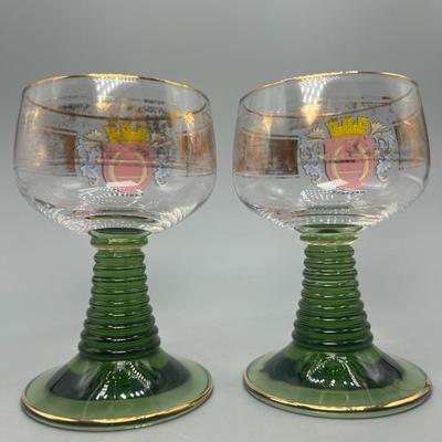 Pair of Retro Rastatt Germany Chalice Goblet Crest Graphic Beer Tasting Cups