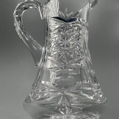 Retro Crystal Glass Etched Design Mid Century Modern Small Kitchenware Pitcher