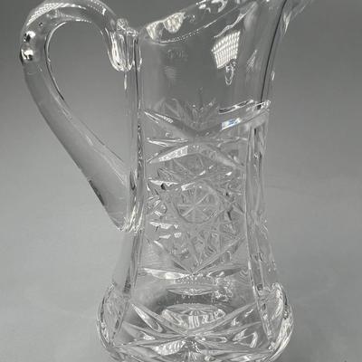 Retro Crystal Glass Etched Design Mid Century Modern Small Kitchenware Pitcher