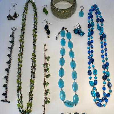 The Blue and Green Glass Jewelry Lot