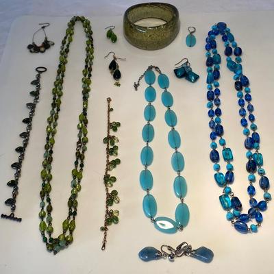 The Blue and Green Glass Jewelry Lot