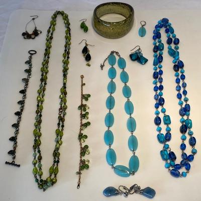 The Blue and Green Glass Jewelry Lot
