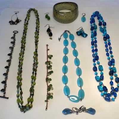 The Blue and Green Glass Jewelry Lot