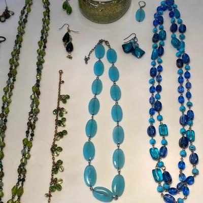 The Blue and Green Glass Jewelry Lot