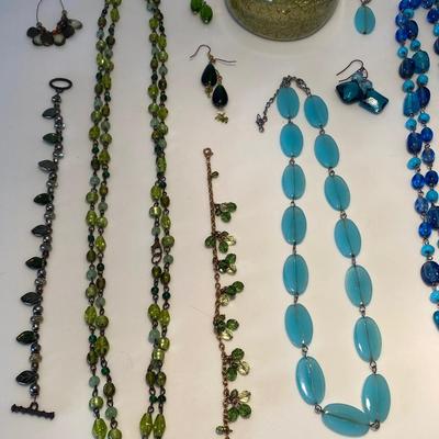 The Blue and Green Glass Jewelry Lot