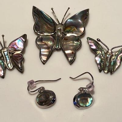 Mexico Alpaca and Sterling Silver Abalone Earrings