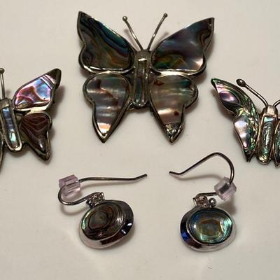 Mexico Alpaca and Sterling Silver Abalone Earrings