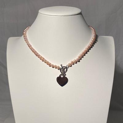 Authentic Pearl and Sterling Silver Heart Pendant Necklace