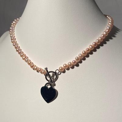 Authentic Pearl and Sterling Silver Heart Pendant Necklace