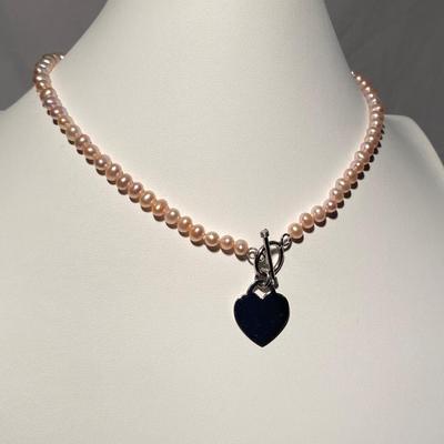 Authentic Pearl and Sterling Silver Heart Pendant Necklace