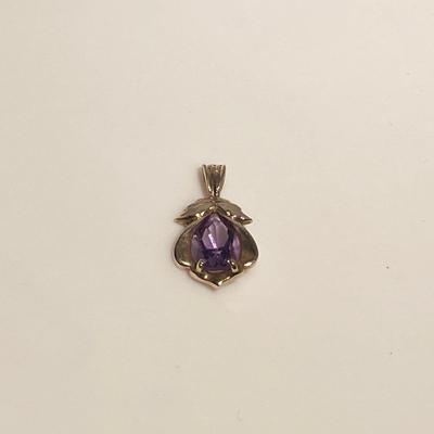 14K Gold and Amethyst Stone Pendant