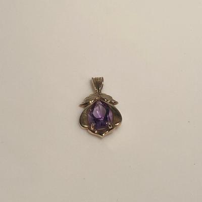 14K Gold and Amethyst Stone Pendant