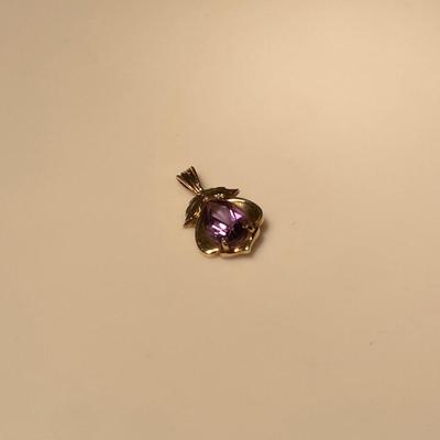 14K Gold and Amethyst Stone Pendant