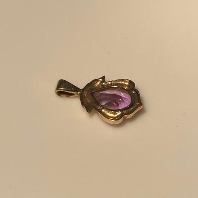 14K Gold and Amethyst Stone Pendant