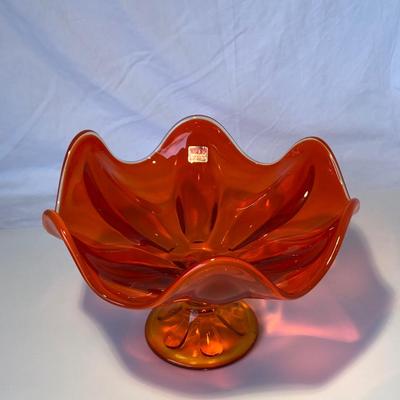 Mid-Century Modern Viking Glass Amberina Persimmon Compote Bowl/Dish