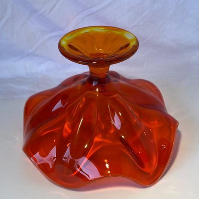 Mid-Century Modern Viking Glass Amberina Persimmon Compote Bowl/Dish
