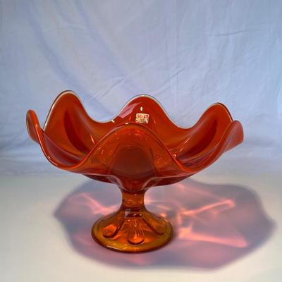 Mid-Century Modern Viking Glass Amberina Persimmon Compote Bowl/Dish