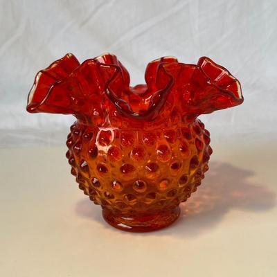 Vintage Fenton Amberina Hobnail Rose Bowl/Vase