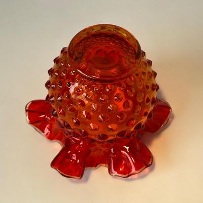 Vintage Fenton Amberina Hobnail Rose Bowl/Vase