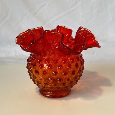 Vintage Fenton Amberina Hobnail Rose Bowl/Vase