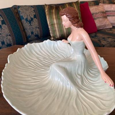 Stunning Ceramic Art Nouveau Lady w Flowing Dress