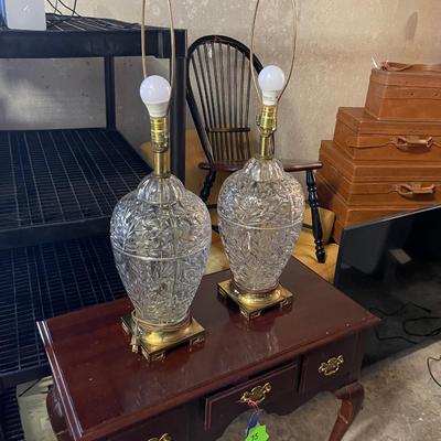 Pair HEAVY Lead Crystal Lamps