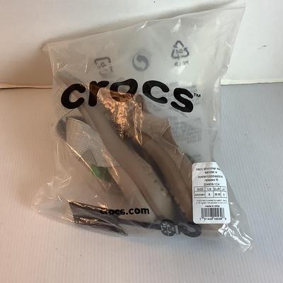 Lot 1044 NEW IN PACKAGE Crocs Capri Shimmer XBand Sandle, Oyster/Cobblestone Relaxed Fit ( size 8 )