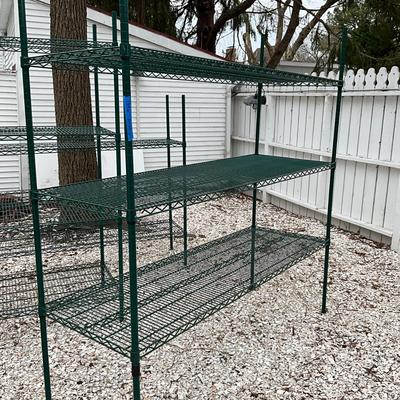 647 Epoxy Green Metal Shelving 6' wide Three Shelves