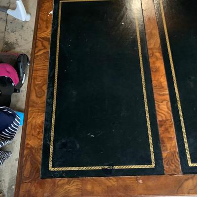 chippendale style solid wood desk w leather inlays and gold leaf details