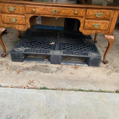 chippendale style solid wood desk w leather inlays and gold leaf details