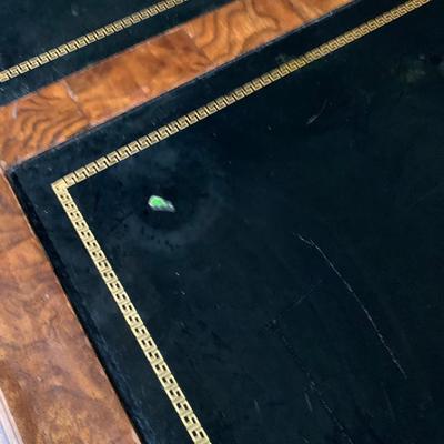 chippendale style solid wood desk w leather inlays and gold leaf details