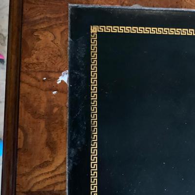 chippendale style solid wood desk w leather inlays and gold leaf details
