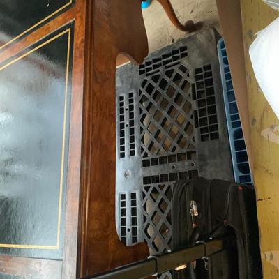 chippendale style solid wood desk w leather inlays and gold leaf details