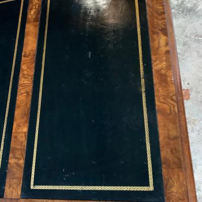 chippendale style solid wood desk w leather inlays and gold leaf details