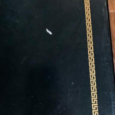 chippendale style solid wood desk w leather inlays and gold leaf details