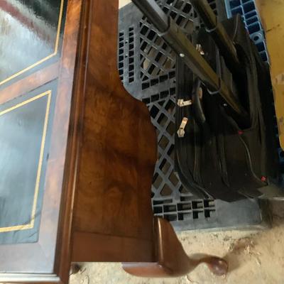 chippendale style solid wood desk w leather inlays and gold leaf details