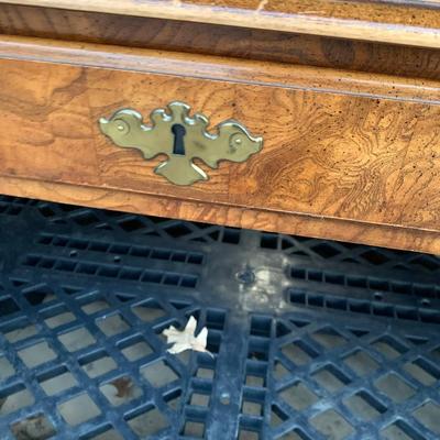 chippendale style solid wood desk w leather inlays and gold leaf details