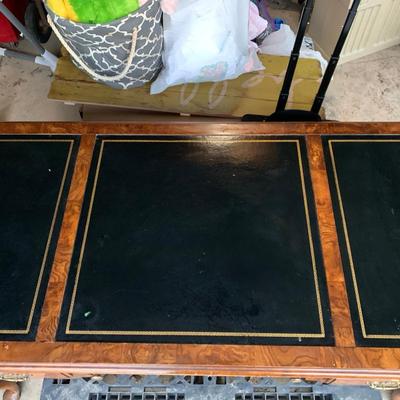 chippendale style solid wood desk w leather inlays and gold leaf details
