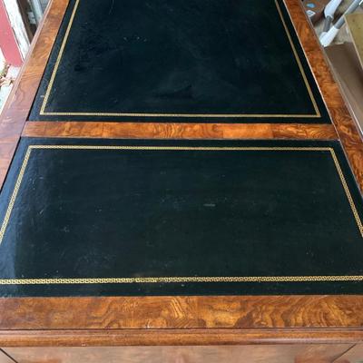chippendale style solid wood desk w leather inlays and gold leaf details