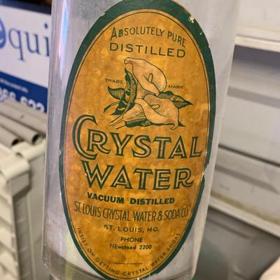 crystal water glass bottle w label great condition