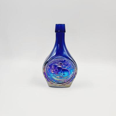 VINTAGE WHEATON GLASS SPACEFLIGHT APOLLO 11 BLUE CARNIVAL GLASS DECANTER