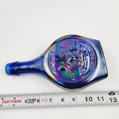 VINTAGE WHEATON GLASS SPACEFLIGHT APOLLO 11 BLUE CARNIVAL GLASS DECANTER