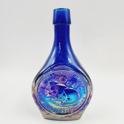 VINTAGE WHEATON GLASS SPACEFLIGHT APOLLO 11 BLUE CARNIVAL GLASS DECANTER