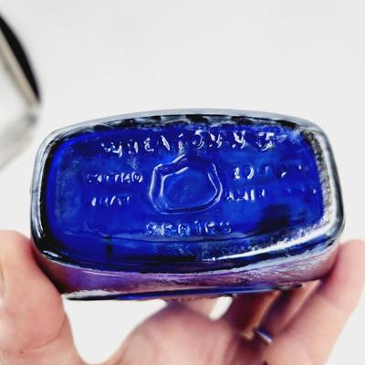 VINTAGE WHEATON GLASS SPACEFLIGHT APOLLO 11 BLUE CARNIVAL GLASS DECANTER
