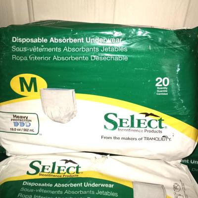 ELEVEN PACKAGES NEW SELECT DISPOSABLE ABSORBENT UNDERWEAR