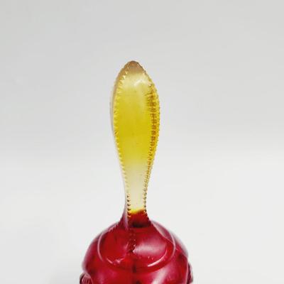VINTAGE RED GLASS BELL WITHE DIAMOND PATTERN & AMBERINA GLASS HANDLE