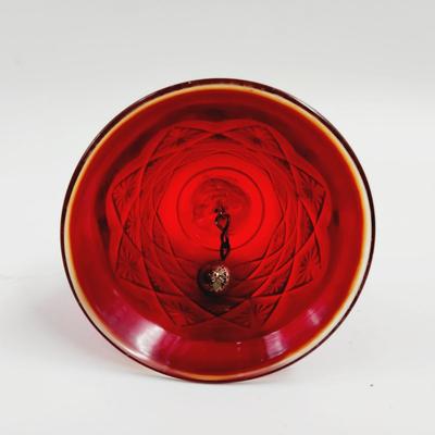 VINTAGE RED GLASS BELL WITHE DIAMOND PATTERN & AMBERINA GLASS HANDLE